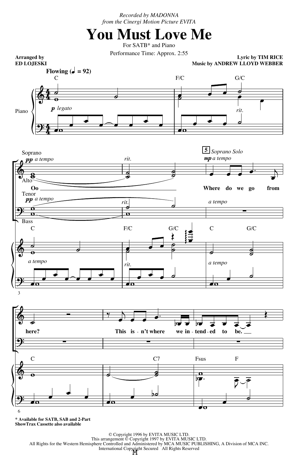 Product picture to: You Must Love Me (from Evita) (arr. Ed Lojeski)