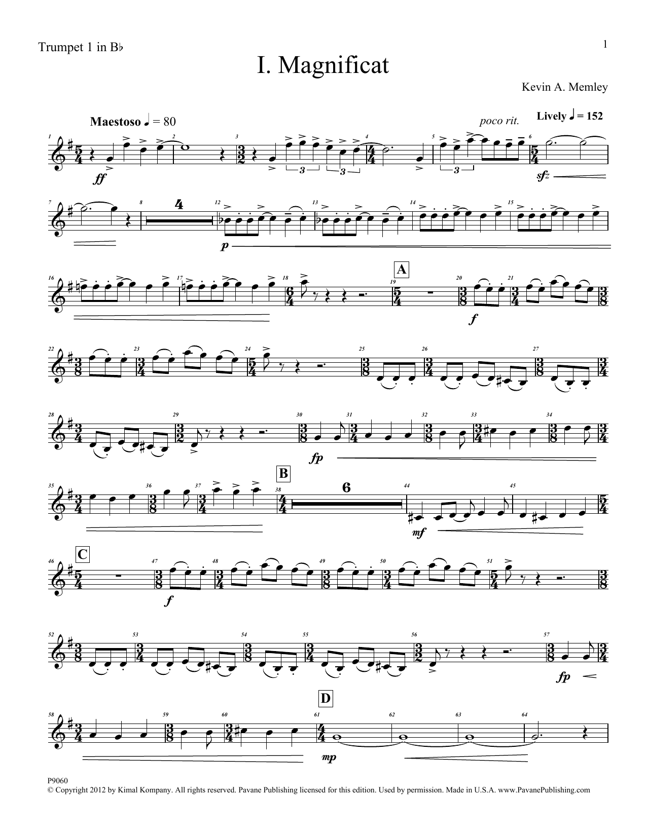 Product picture to: Magnificat (Brass Quintet) (Parts) - Trumpet 1 in Bb