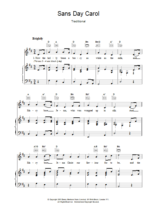 Produktgalerie: Seite 1 von 1 Sans Day Carol, Traditional, Gesang, Gitarre, Klavier