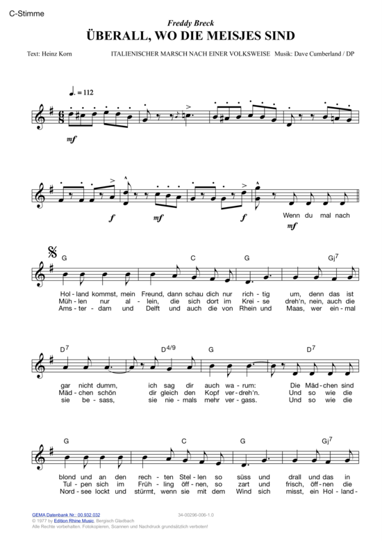 Produktgalerie: Seite 1 von 11 Überall, wo die Meisjes sind , Breck, Freddy, (Melodie-Stimmen in C/B/Es)