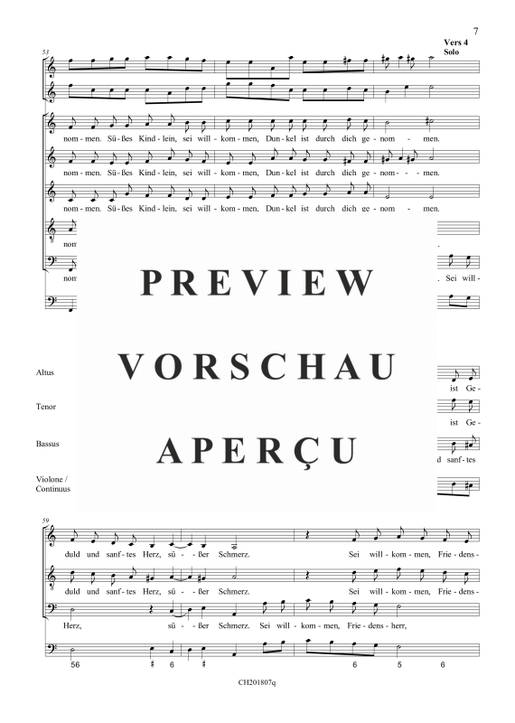 gallery: Sei willkommen, Jesulein (aus: Fest-, Buß- und Danklieder), , (5 Vokalstimmen, 2 Violinen und Continuo)