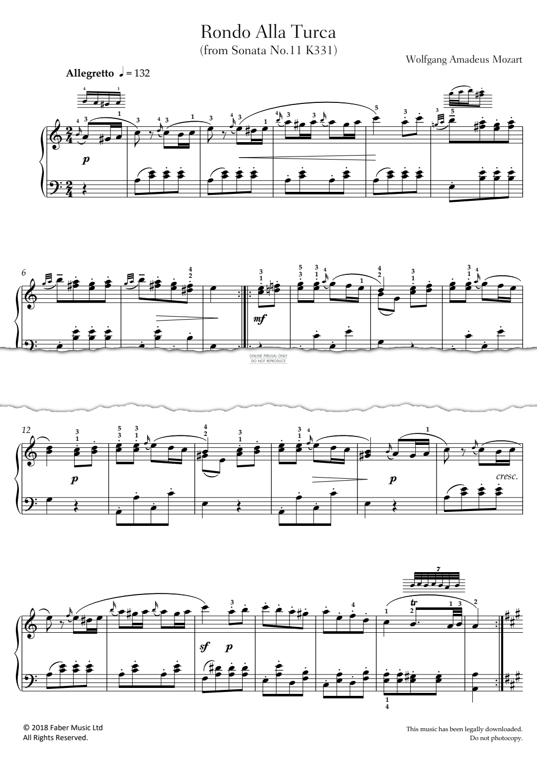 Produktgalerie: Seite 1 von 1 Rondo Alla Turca (from Sonata No.11 in A Major, K331), Wolfgang Amadeus Mozart, Klavier