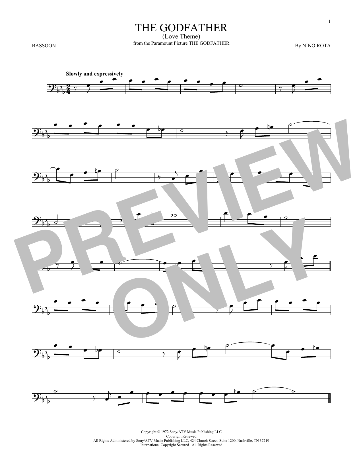 Produktgalerie: Seite 1 von 1 The Godfather (Love Theme), Nino Rota, Fagott