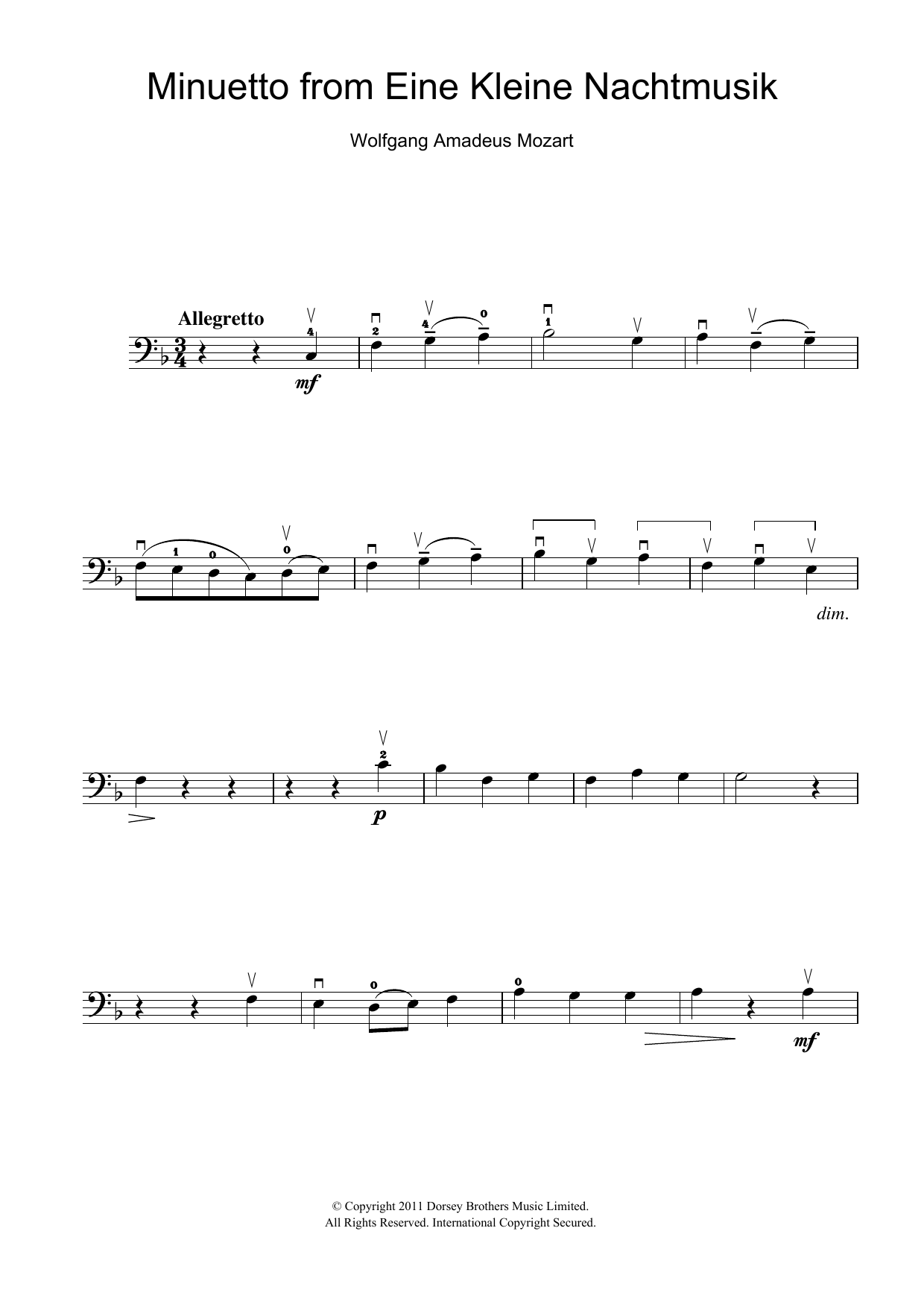 Produktgalerie: Seite 1 von 1 Minuetto from Eine Kleine Nachtmusik K525, Wolfgang Amadeus Mozart, Violoncello