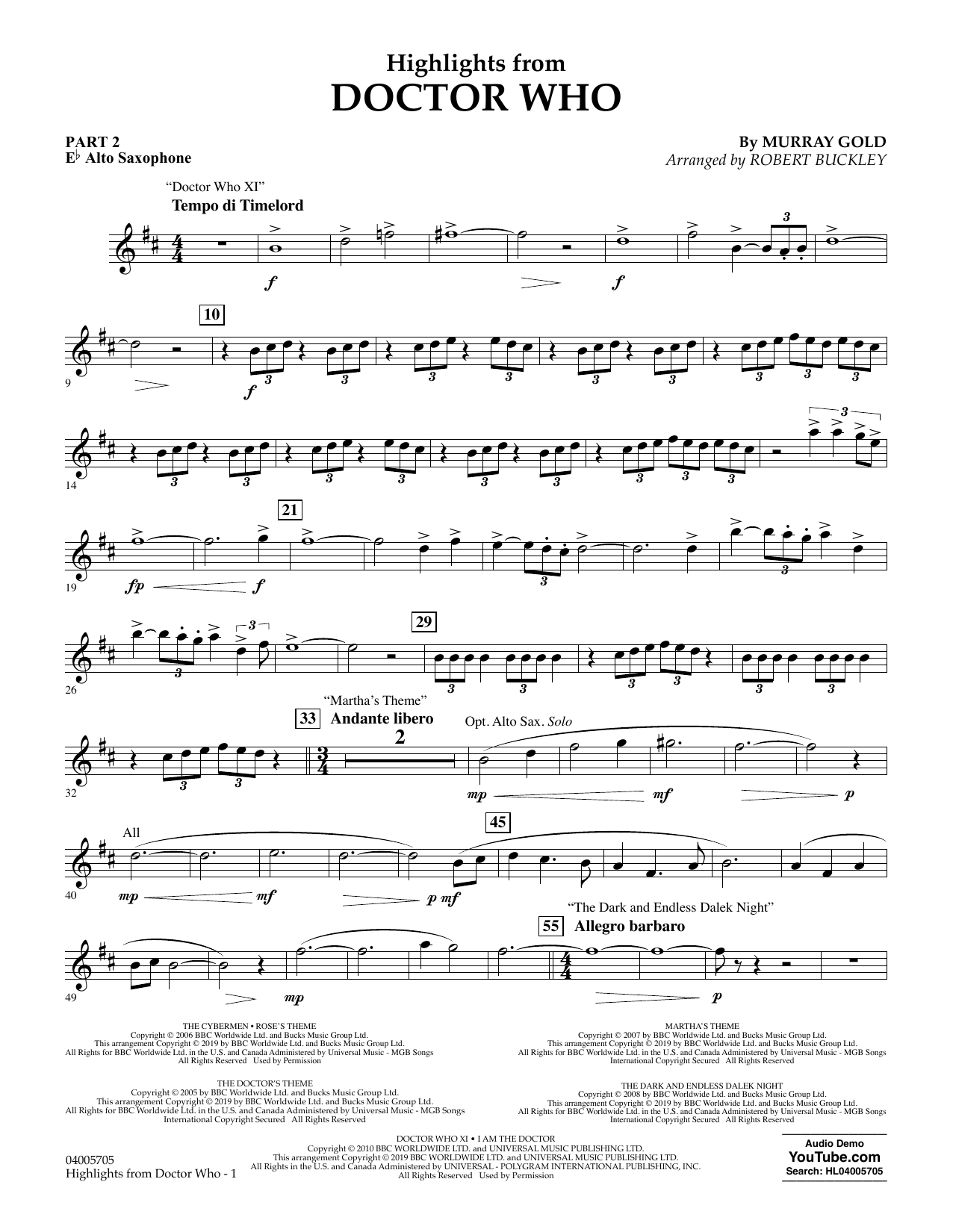 Product picture to: Highlights from Doctor Who (arr. Robert Buckley) - Pt.2 - Eb Alto Saxophone