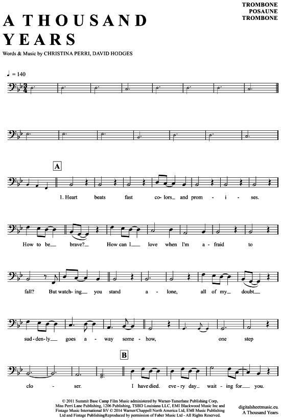 Product gallery: Page 1 of 4 A Thousand Years , Perri, Christina, (Posaune / Bariton)