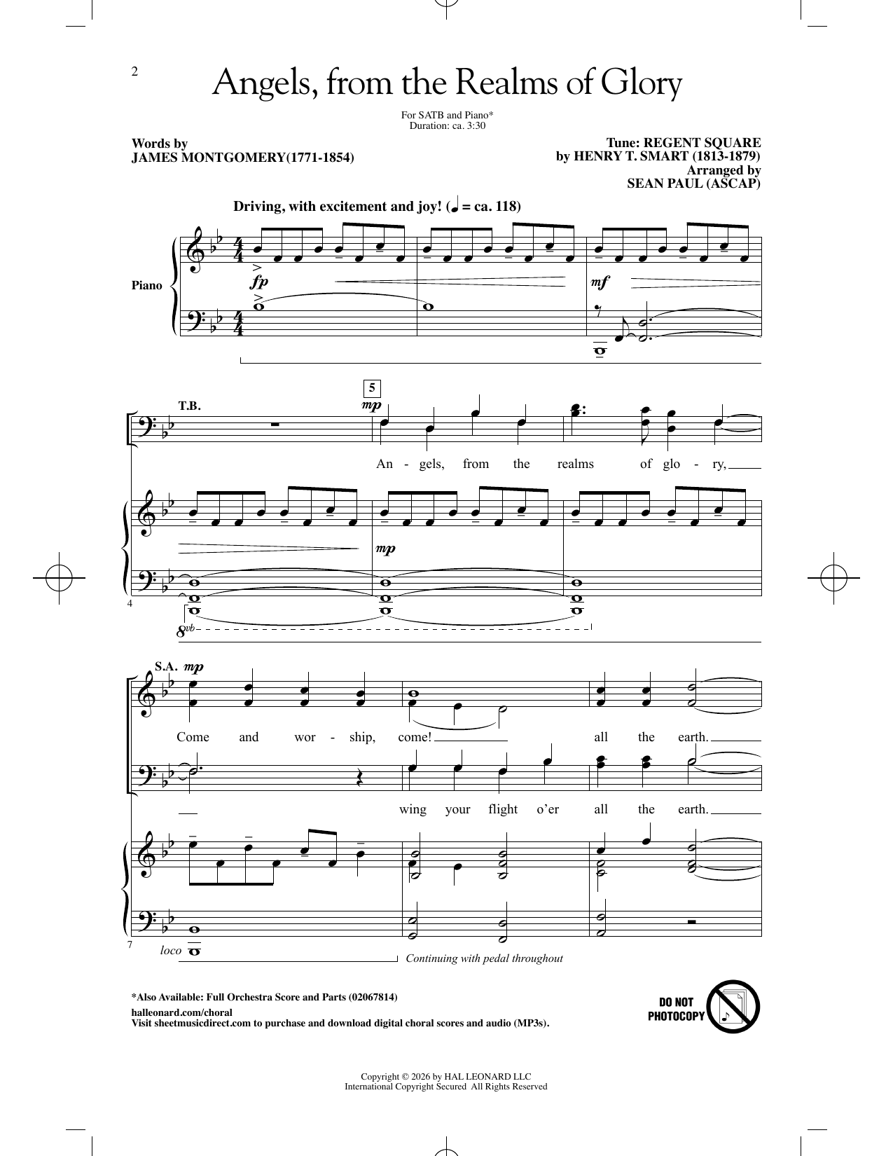 Product picture to: Angels, From The Realms Of Glory (arr. Sean Paul)