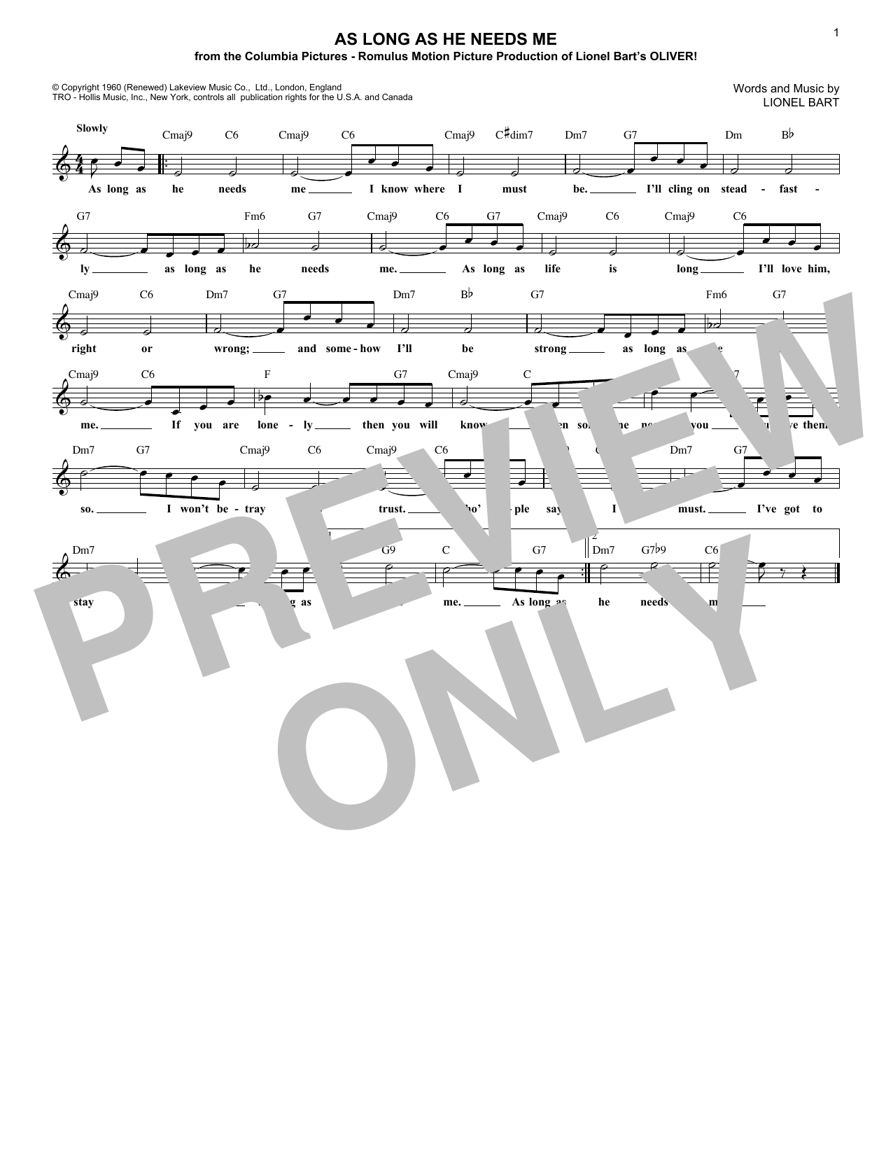 Product gallery: Page 1 of 1 As Long As He Needs Me, Lionel Bart