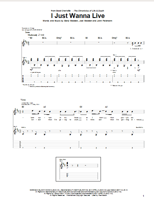 Produktgalerie: Seite 1 von 1 I Just Wanna Live, Good Charlotte, Gitarre