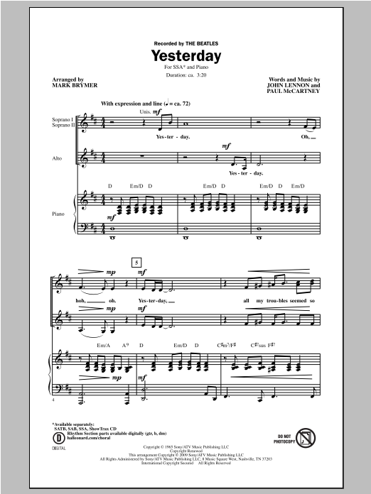 Produktgalerie: Seite 1 von 1 Yesterday, Mark Brymer, Chor