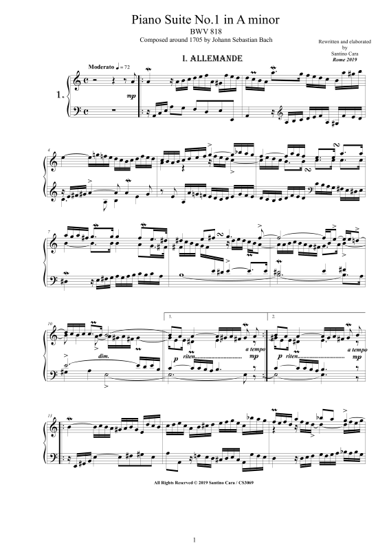 Produktbild zu: Suite No.1 in A-Moll BWV 818Johann Sebastian Bach