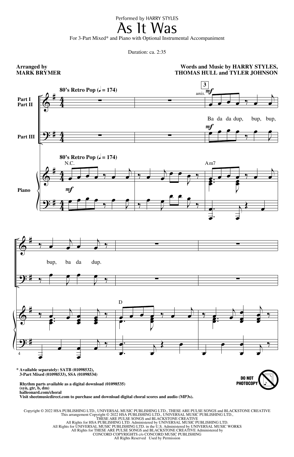 Produktgalerie: Seite 1 von 1 As It Was (arr. Mark Brymer), Harry Styles, Chor