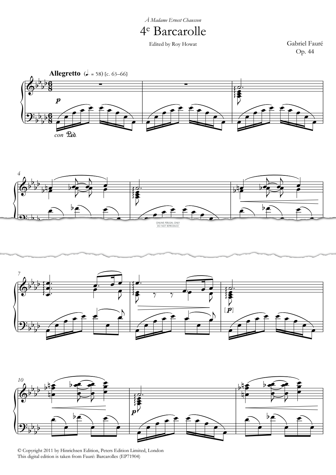 Produktgalerie: Seite 1 von 1 Barcarolle No.4, Op.44, Gabriel Fauré, Klavier