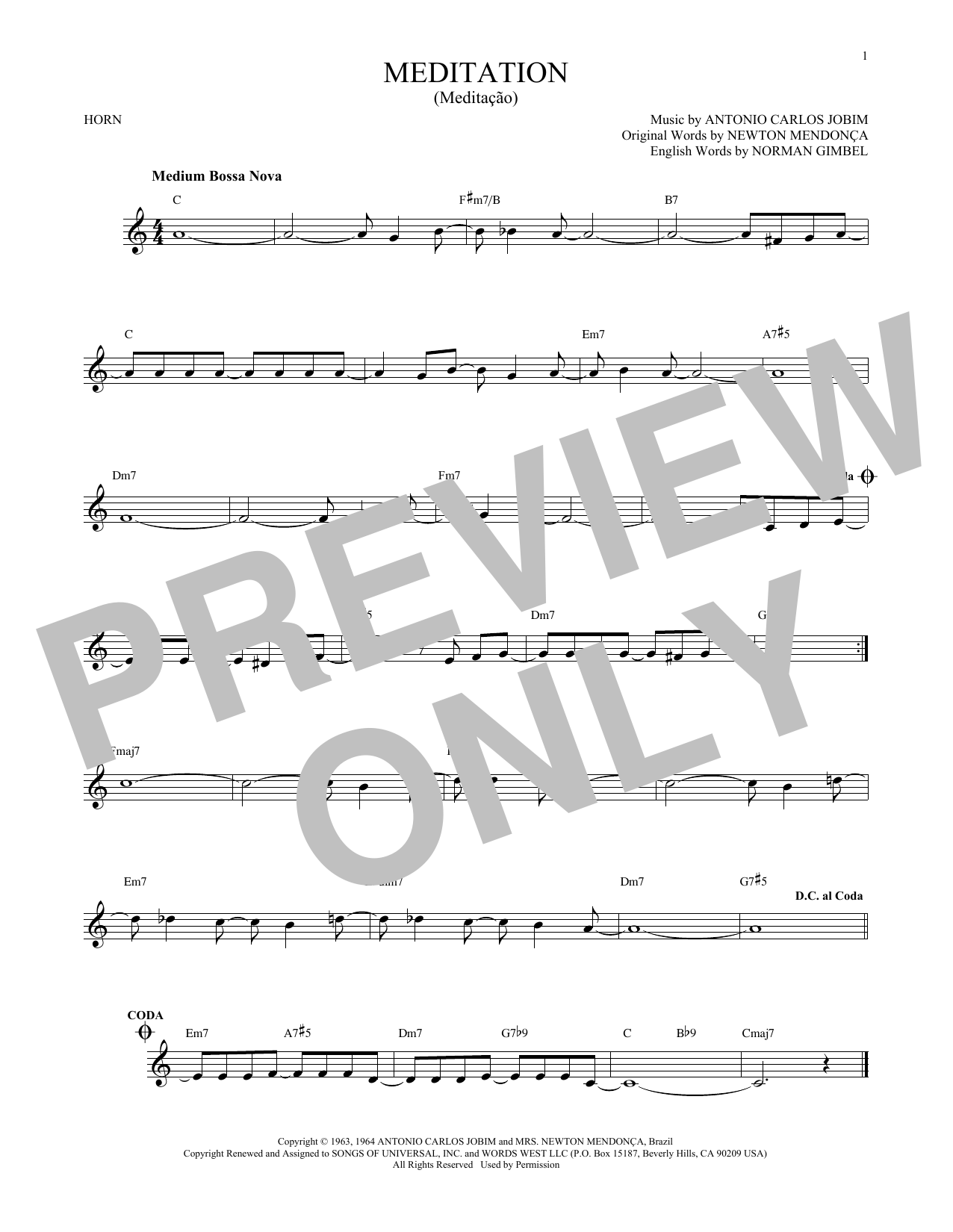 Produktgalerie: Seite 1 von 1 Meditation (Meditacao), Antonio Carlos Jobim, Horn