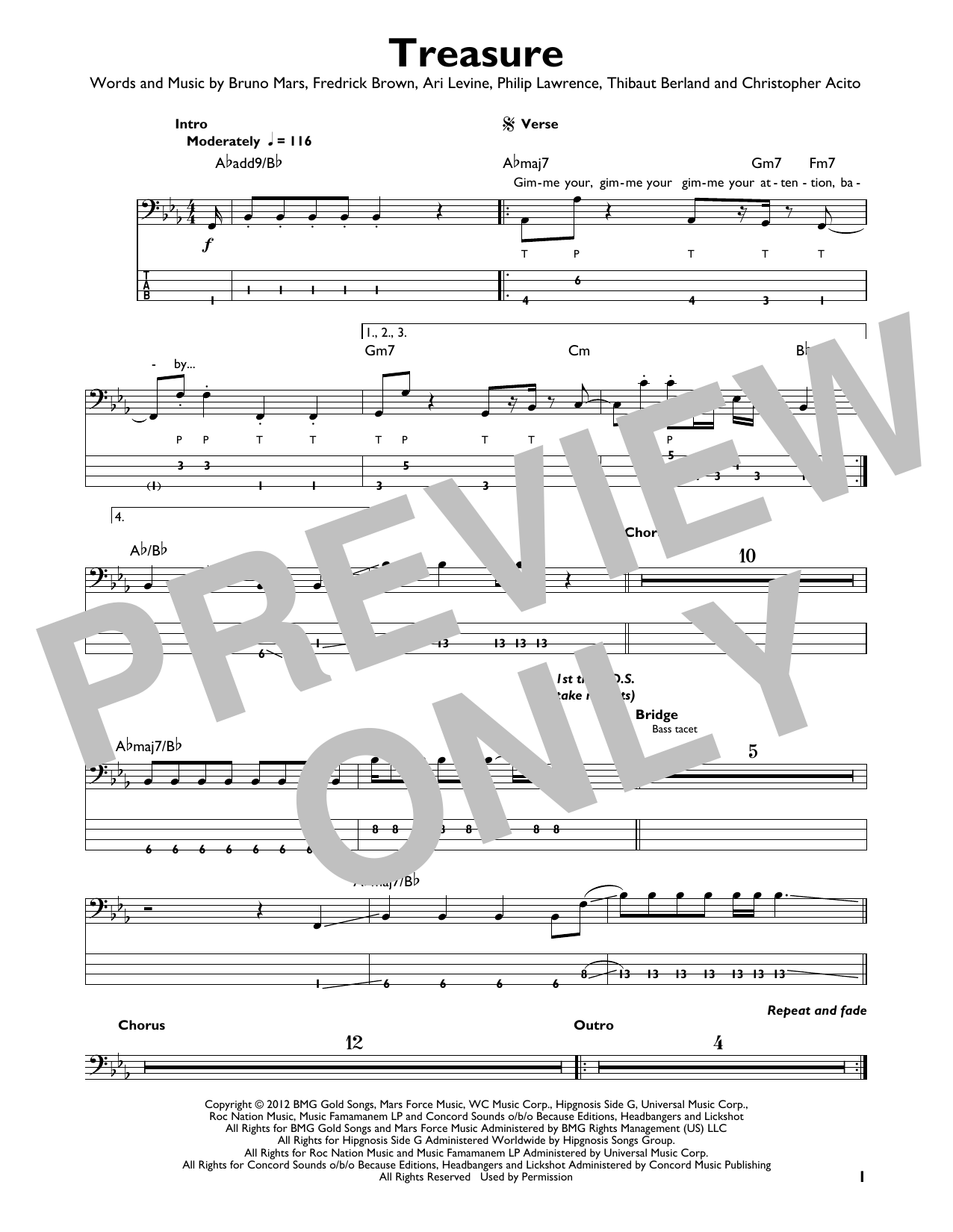Produktgalerie: Seite 1 von 1 Treasure, Bruno Mars, E-Bass, Gitarre