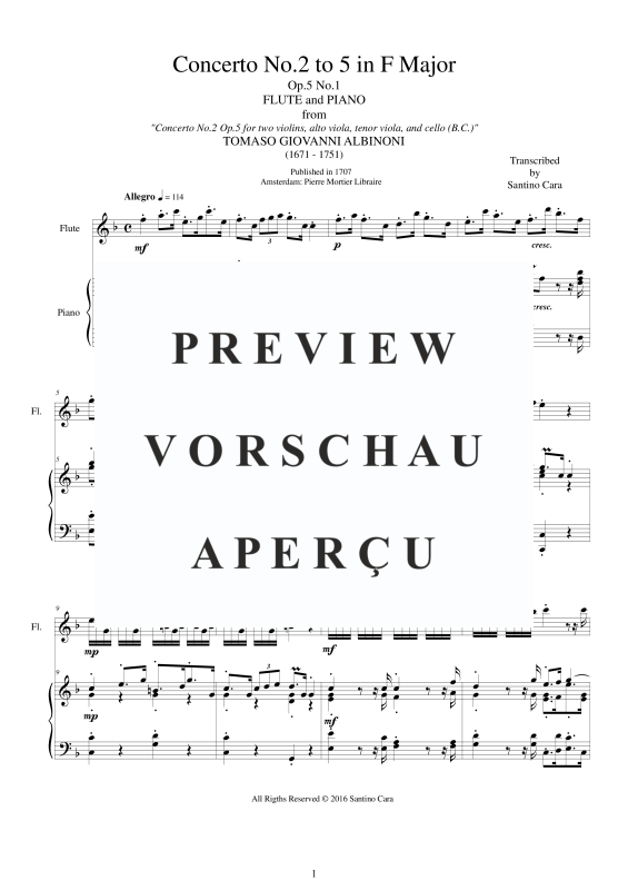 Produktgalerie: Seite 2 von 11 Flute Concerto No.2 in F-Dur Op.5, , Querflöte Solo und Klavier/Cembalo