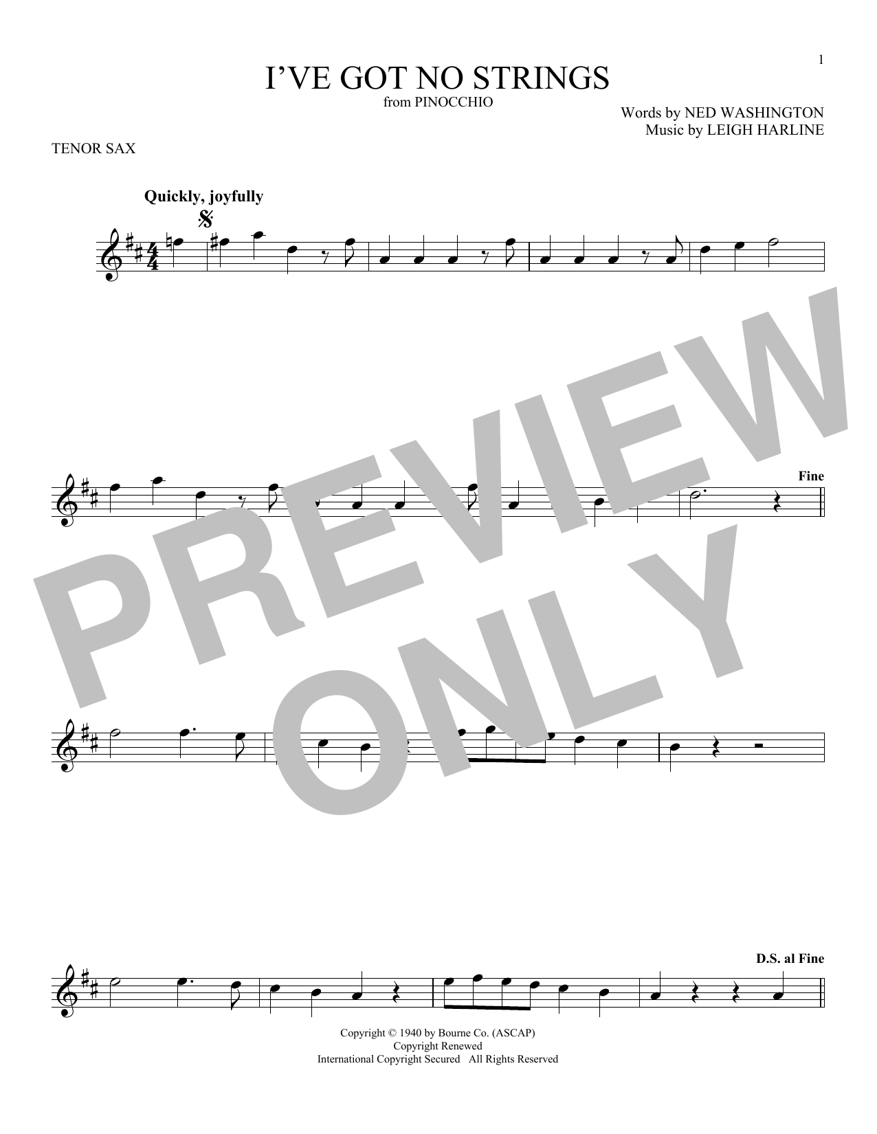 Product gallery: Page 1 of 1 I've Got No Strings (from Pinocchio), Ned Washington & Leigh Harline