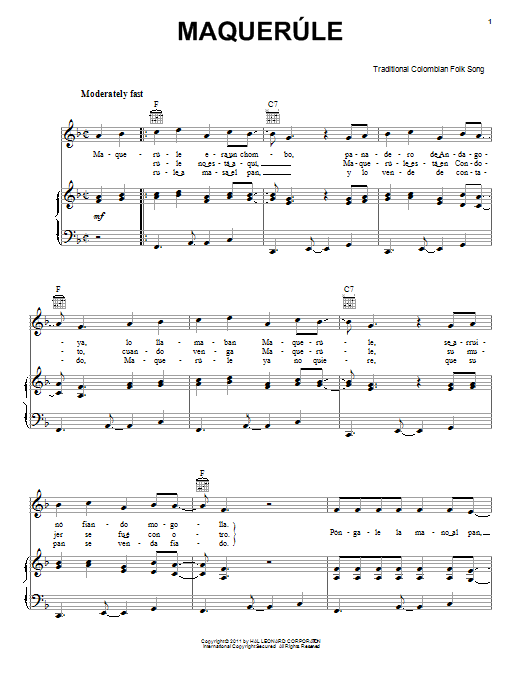 Produktgalerie: Seite 1 von 1 Maquerule, Traditional Columbian Folksong, Gesang, Gitarre, Klavier