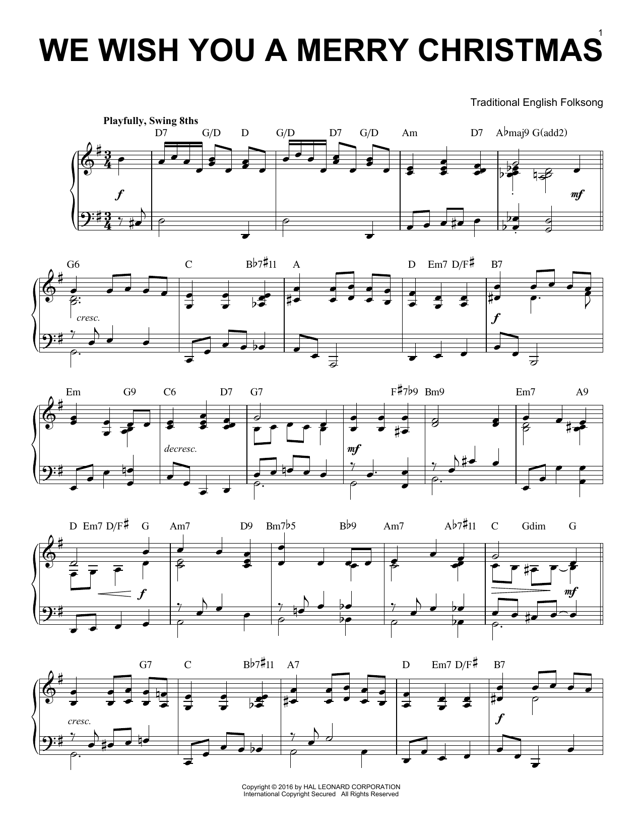 Product gallery: Page 1 of 1 We Wish You A Merry Christmas [Jazz version] (arr. Brent Edstrom), Traditional English Folksong