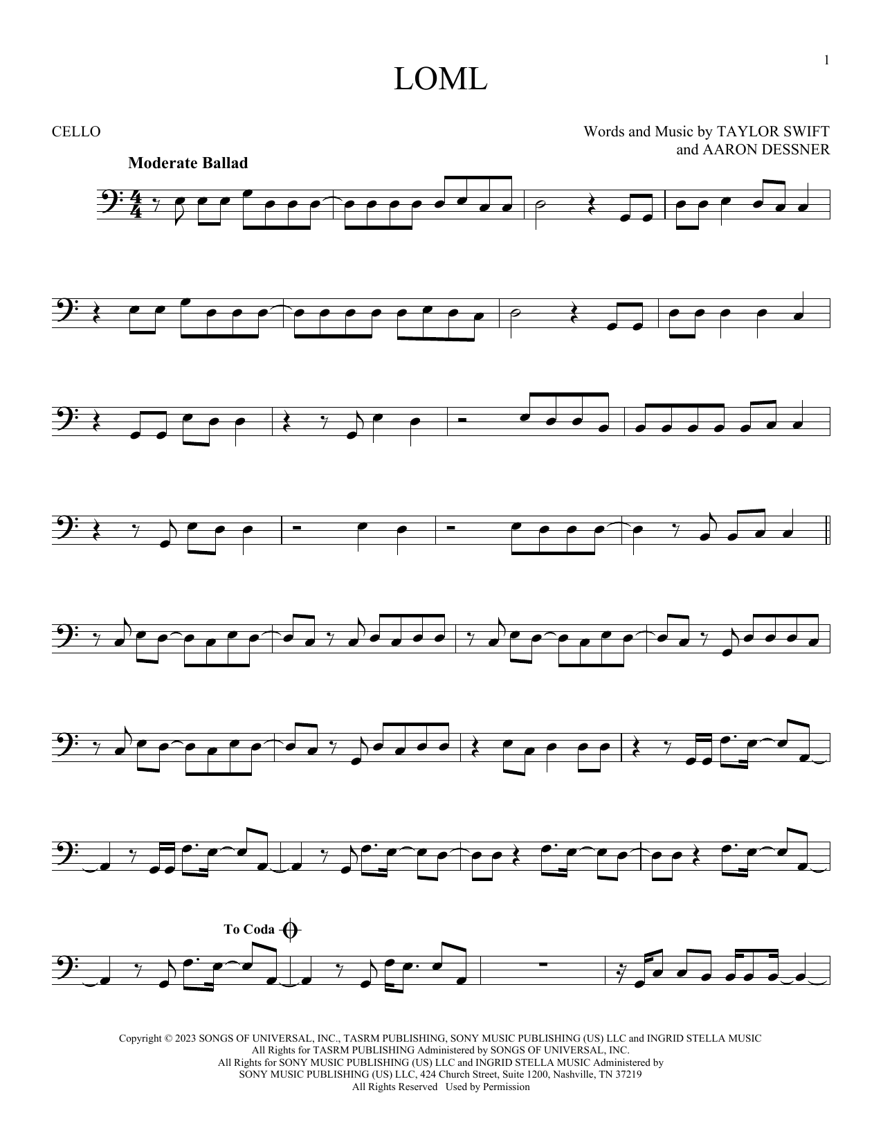 Produktgalerie: Seite 1 von 1 Loml, Taylor Swift, Violoncello