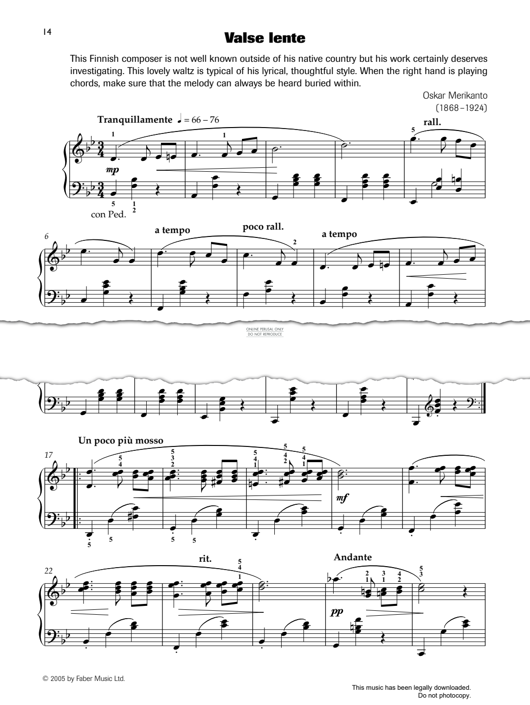 Produktgalerie: Seite 1 von 1 Valse Lente, Oskar Merikanto, Klavier