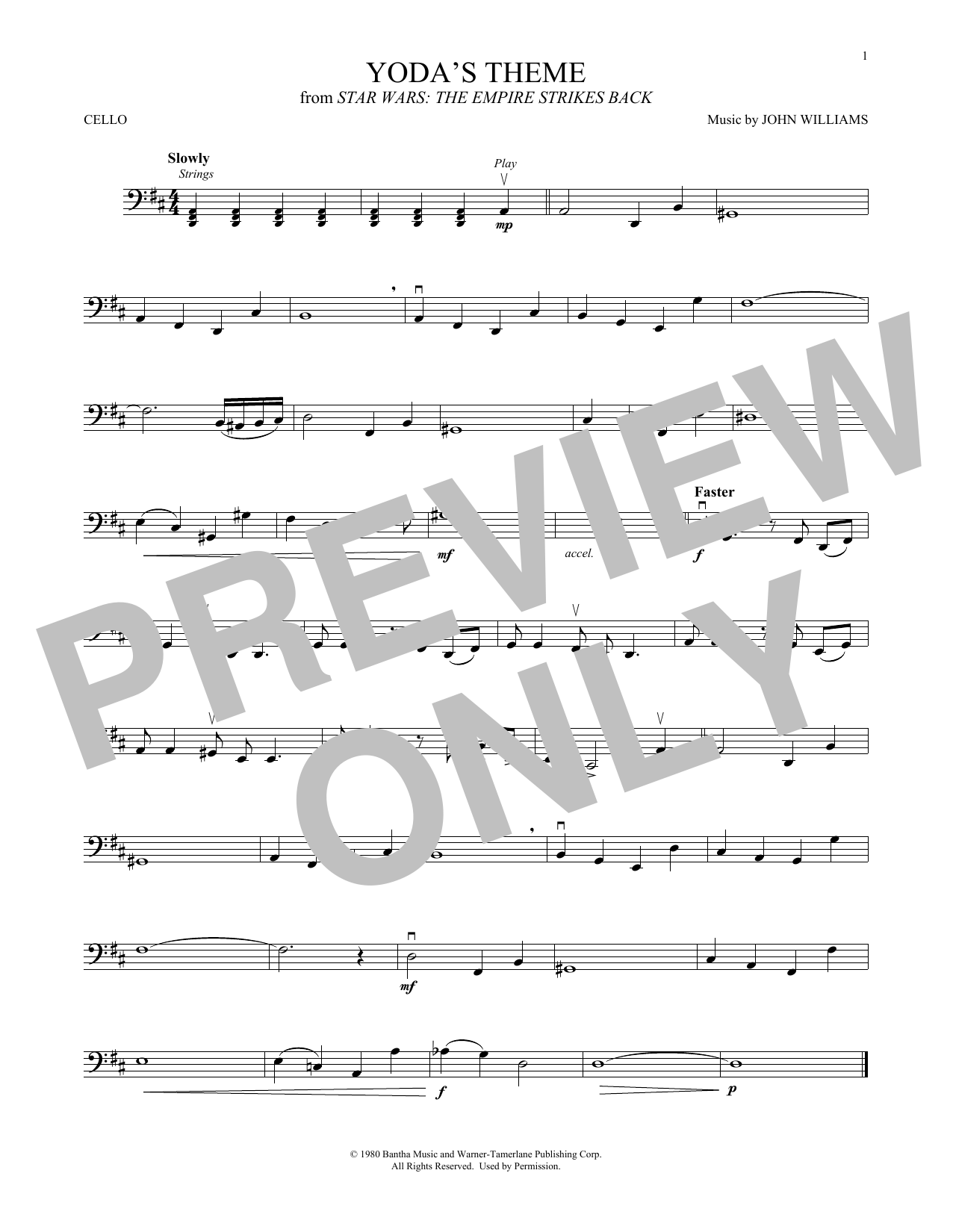 Produktgalerie: Seite 1 von 1 Yoda's Theme (from Star Wars: The Empire Strikes Back), John Williams, Violoncello