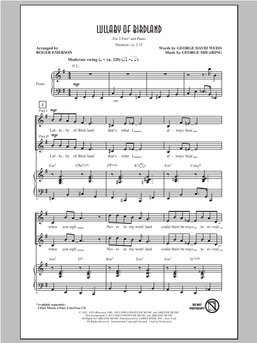 Product picture to: Lullaby Of Birdland (arr. Roger Emerson)
