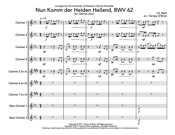 Produktgalerie: Seite 1 von 11 Nun Komm der Heiden Heiland BWV 62, , (Klarinettenchor)