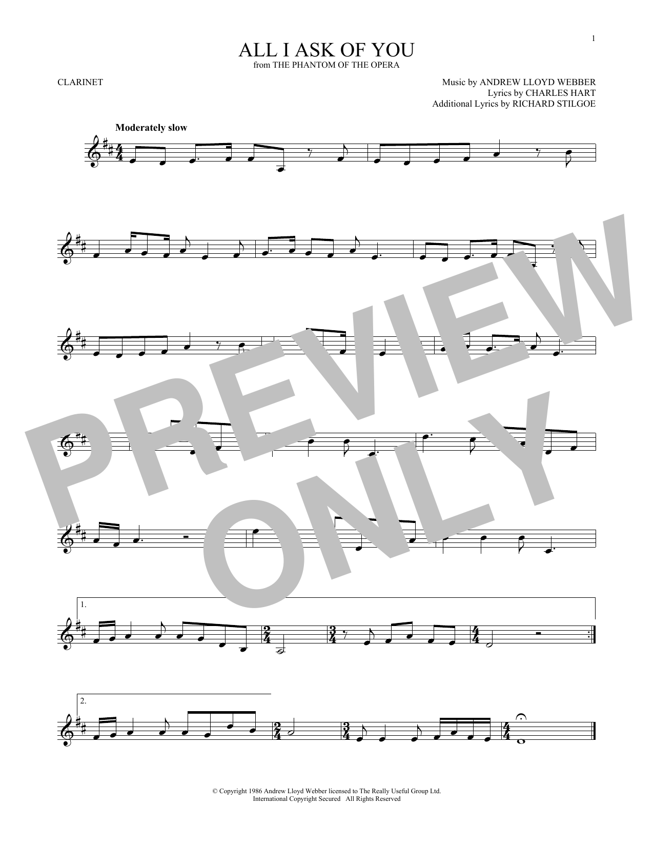 Product gallery: Page 1 of 1 All I Ask Of You (from The Phantom Of The Opera), Andrew Lloyd Webber