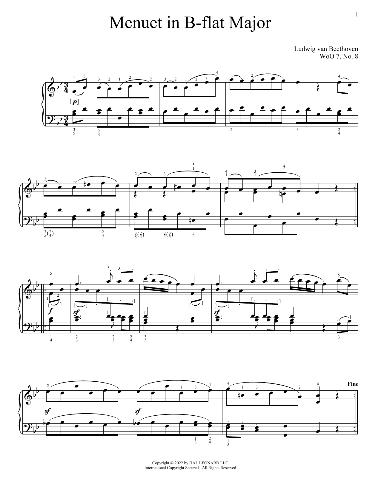 Product picture to: Minuet In B-Flat, WoO 7, No. 8