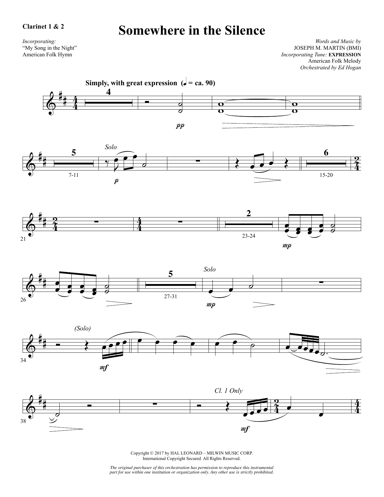 Produktbild zu: Somewhere in the Silence - Bb Clarinet 1 & 2
