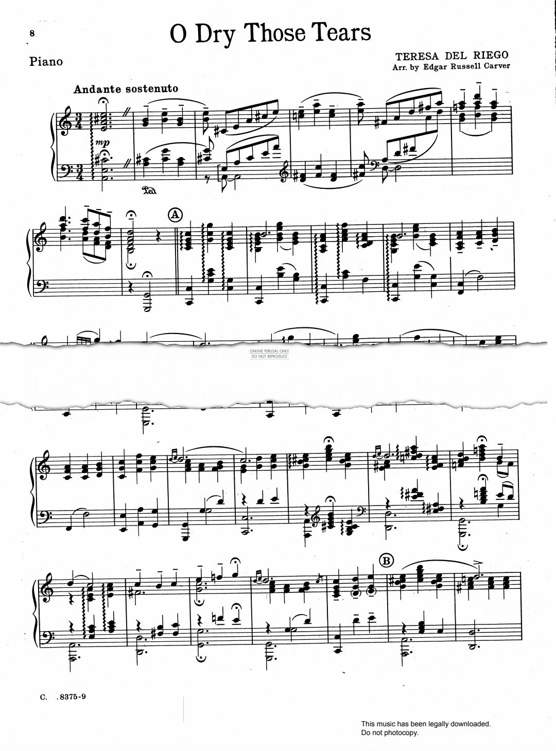 Product gallery: Page 1 of 1 O Dry Those Tears, Teresa Del Riego