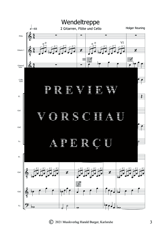 gallery: Wendeltreppe, , Gemischtes Ensemble für Flöte, 2 Gitarren und Cello - Partitur
