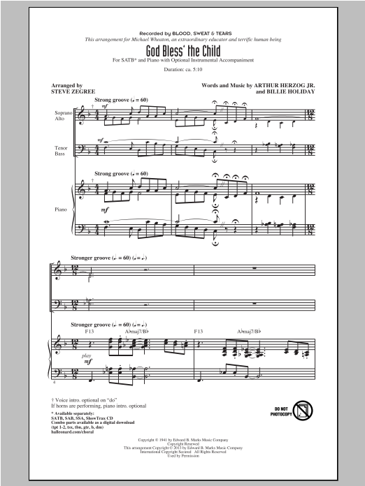 Produktbild zu: God Bless' The Child (arr. Steve Zegree)