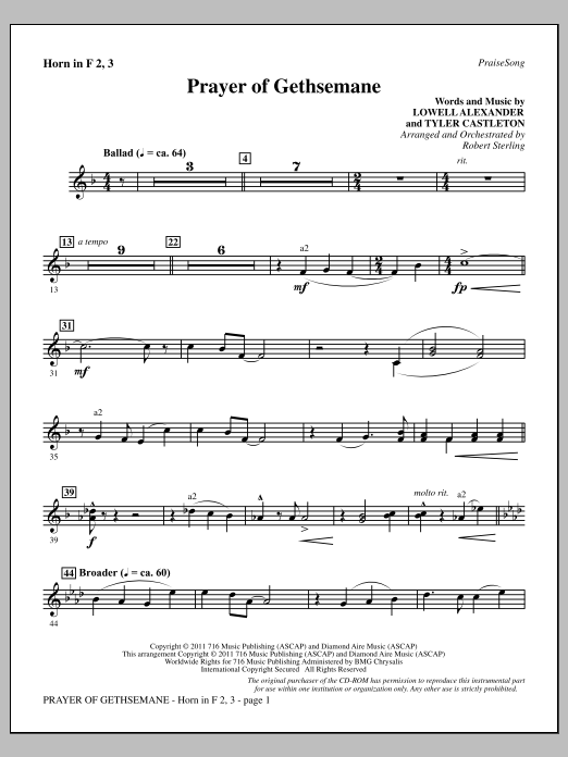 Product picture to: Prayer Of Gethsemane - F Horn 2,3