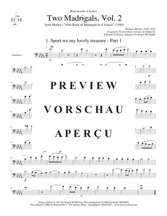 Produktgalerie: Seite 6 von 11 Zwei Madrigale Vol. 2 , , (Posaunen-Quartett)