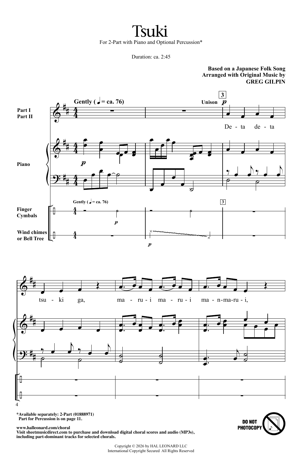 Product picture to: Tsuki (arr. Greg Gilpin)