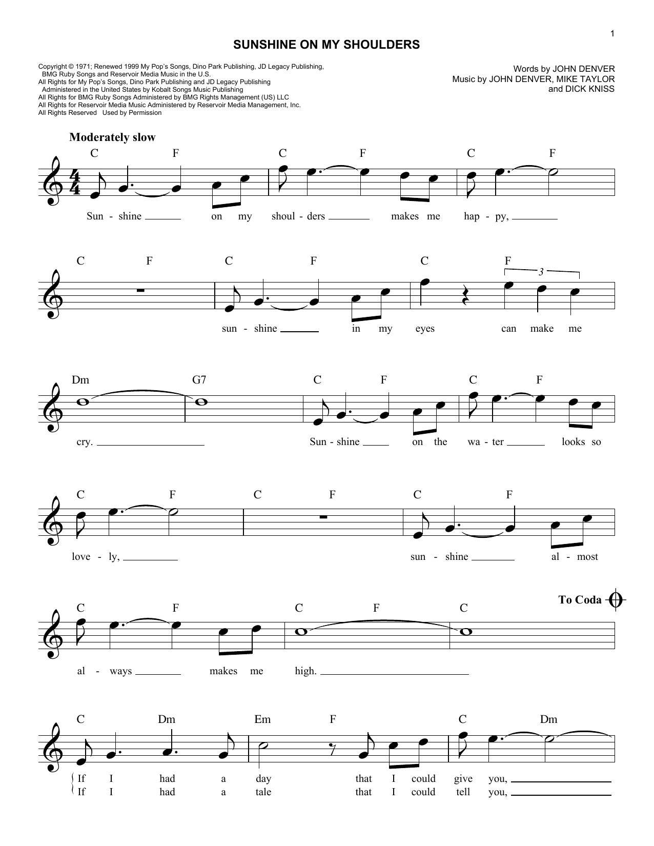 Produktgalerie: Seite 1 von 1 Sunshine On My Shoulders, John Denver