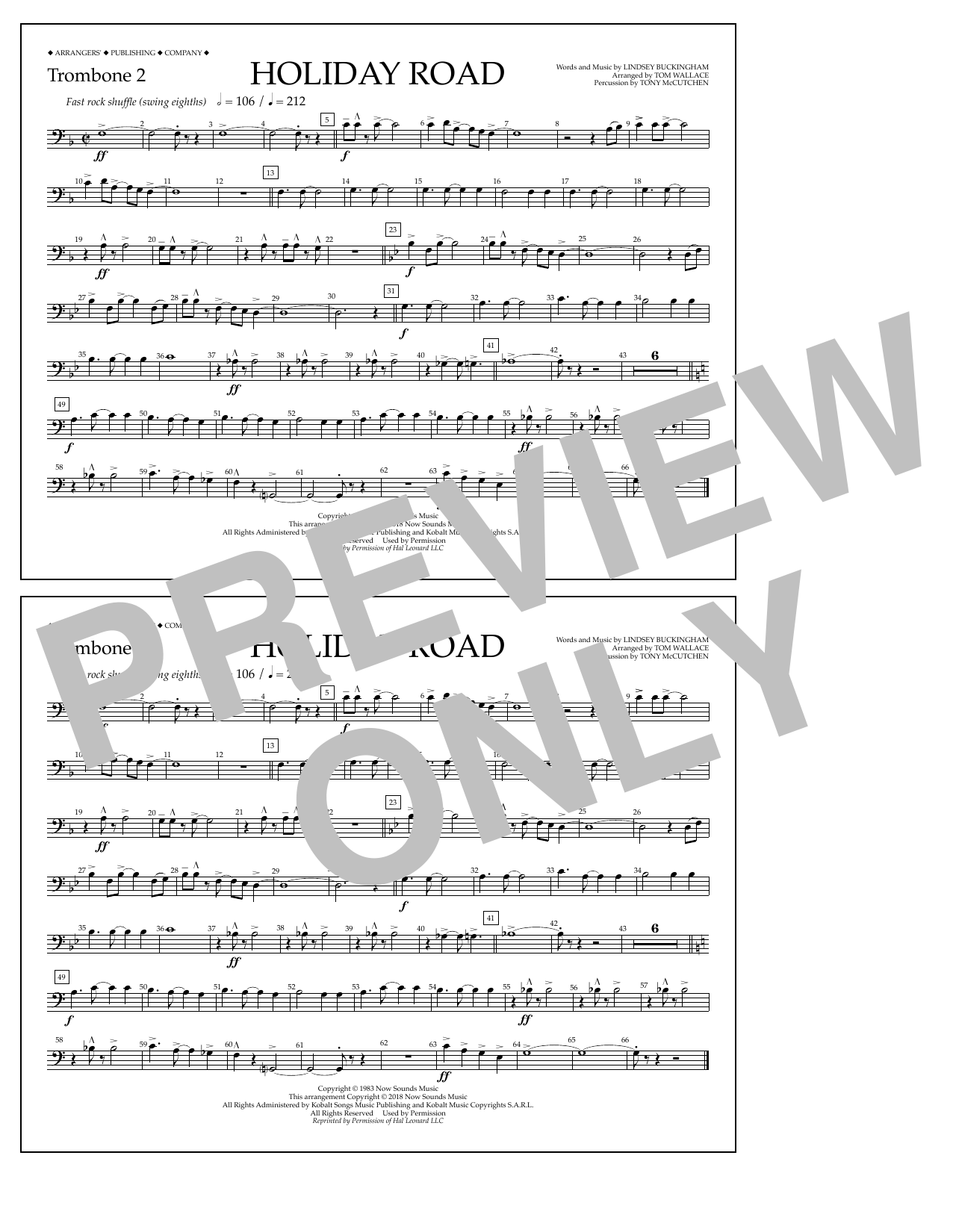 Product gallery: Page 1 of 1 Holiday Road (from National Lampoon's Vacation) (arr. Tom Wallace) - Trombone 2, Lindsey Buckingham