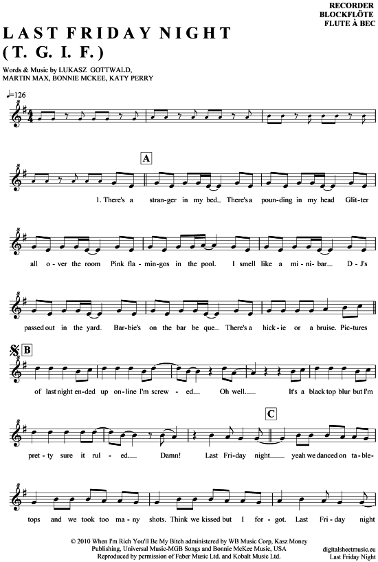 Product gallery: Page 1 of 4 Last Friday Night , Perry, Katy, (recorder)