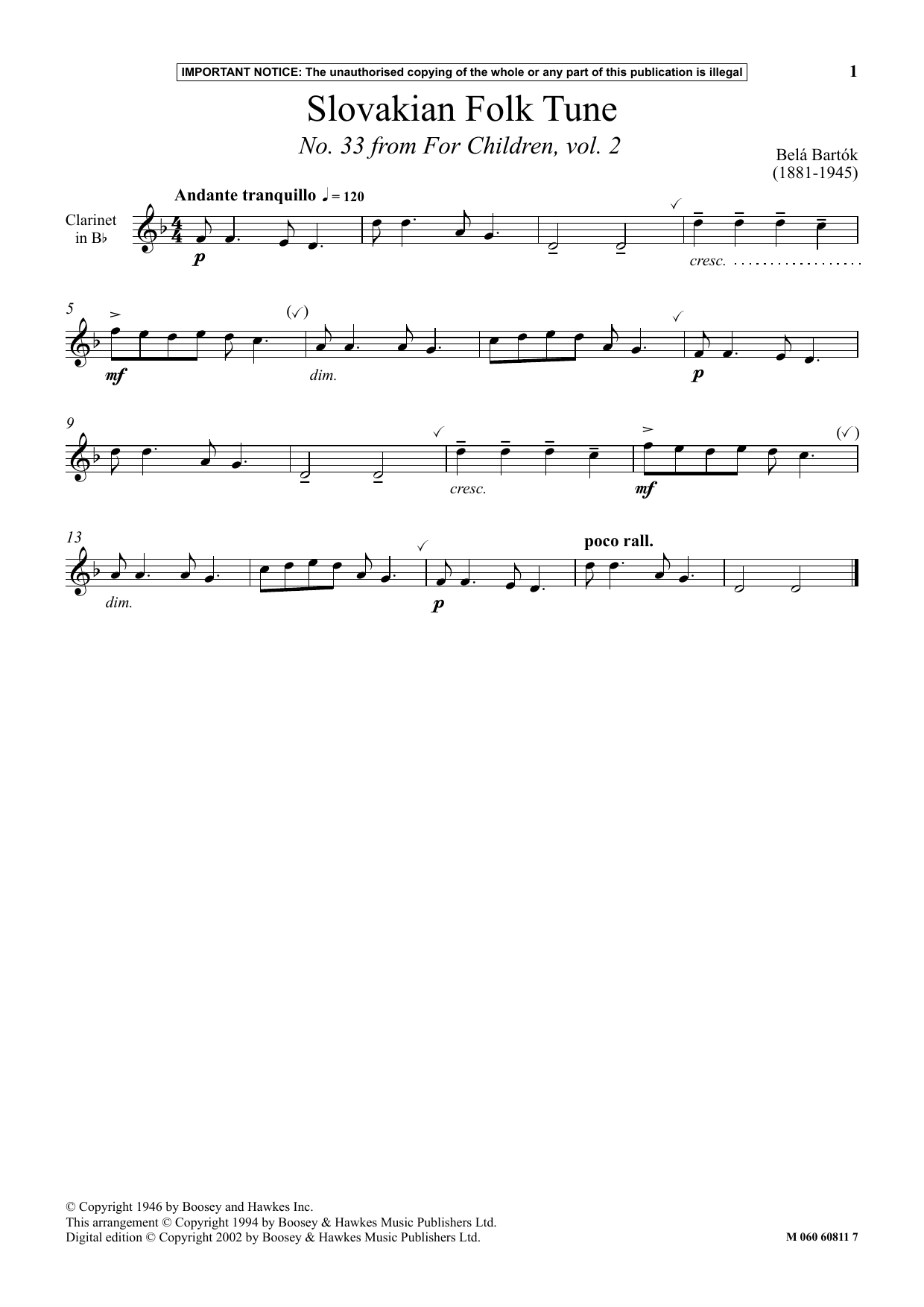 Produktbild zu: Slovakian Folk Tune (No. 33 from For Children, Vol. 2)