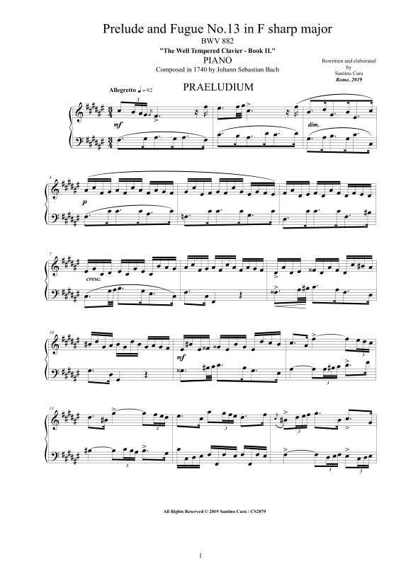 Product picture to: Prelude and Fugue No. 13 in F sharp major BWV 882Johann Sebastian Bach
