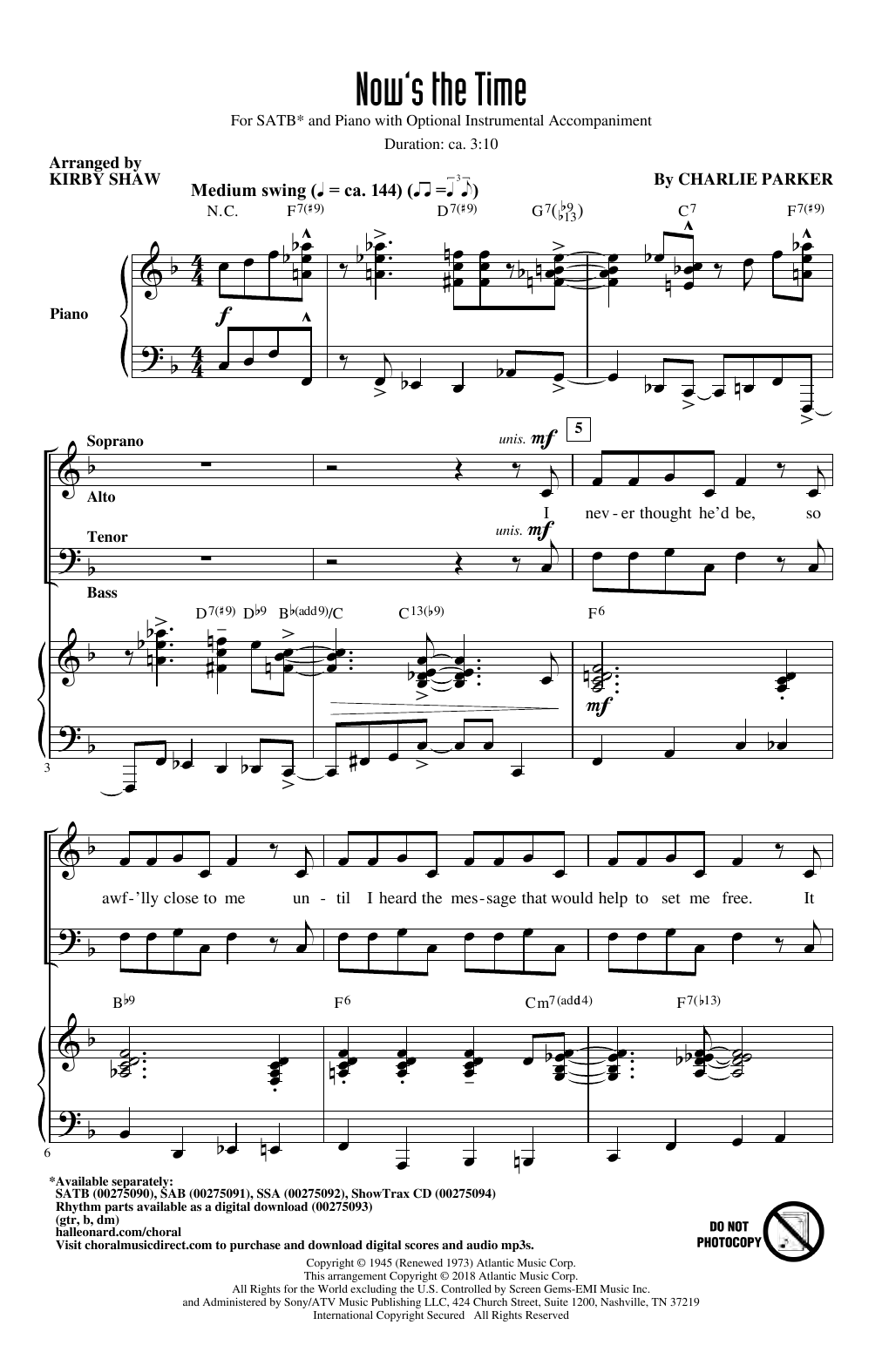 Produktbild zu: Now's The Time (arr. Kirby Shaw)