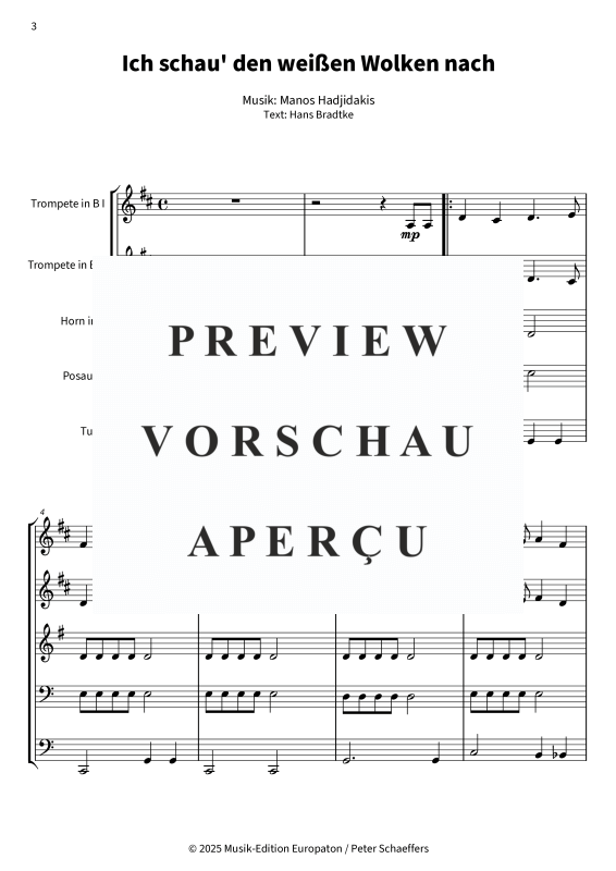 Produktgalerie: Seite 5 von 11 Ich schau´ den weißen Wolken nach, Nana Mouskouri, (Blechbläserquintett)