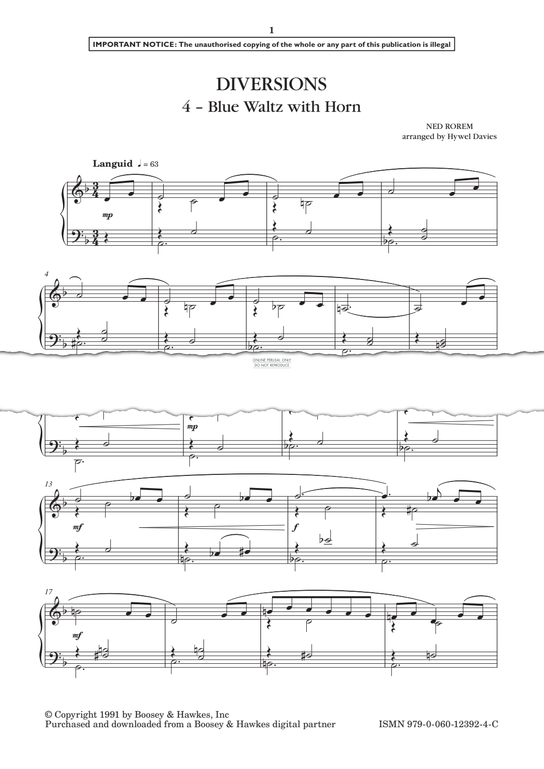 Produktgalerie: Seite 1 von 1 Diversions - 4. Blue Waltz with Horn, Ned Rorem, Klavier