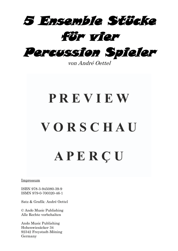 Produktgalerie: Seite 3 von 11 5 Ensemble Stücke für vier Percussion Spieler, , Perkussion Ensemble Quartett