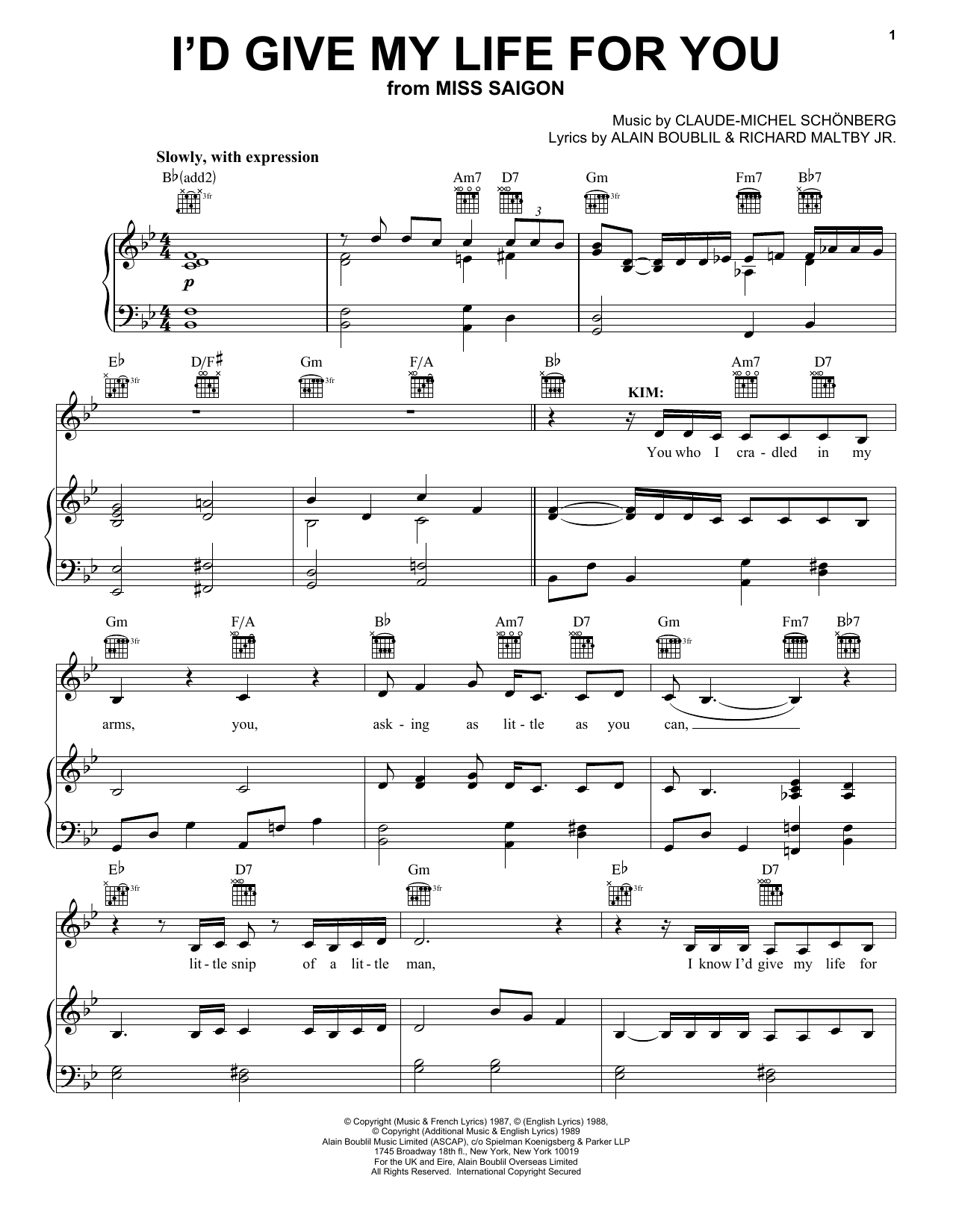 Produktbild zu: I'd Give My Life For You (from Miss Saigon)