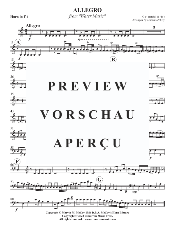 Product gallery: Page 10 of 10 Allegro from Water Music, , Horn Quartet