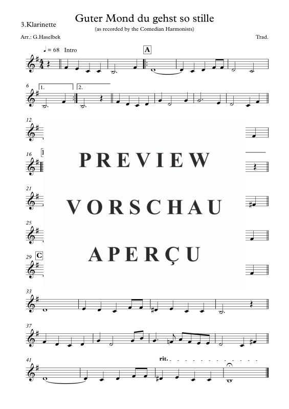 Produktgalerie: Seite 7 von 8 Guter Mond du gehst so stille, , Klarinettenquartett
