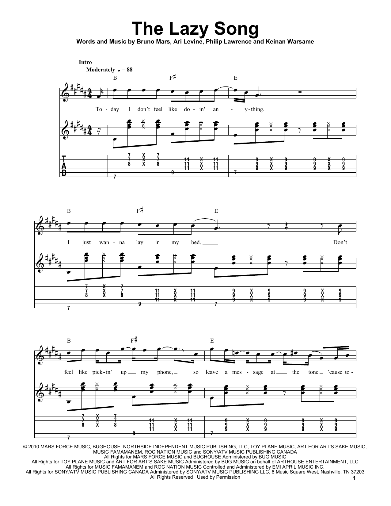Product gallery: Page 1 of 1 The Lazy Song, Bruno Mars
